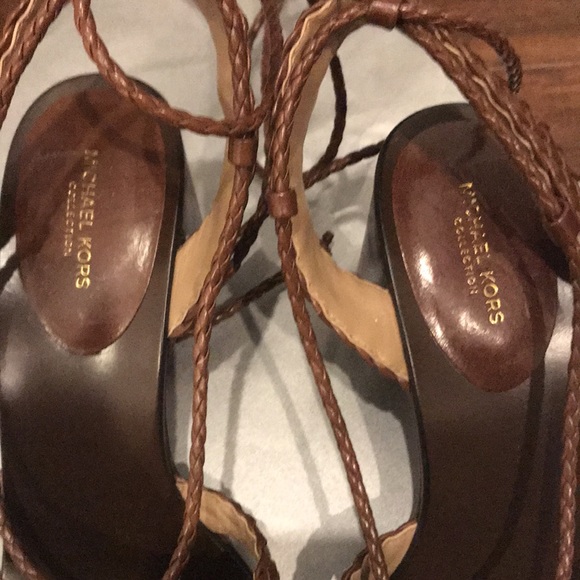 Michael Kors Collection Lace up Leather Sandals, Chocolate, Suze 40 1/2 - Picture 10 of 11